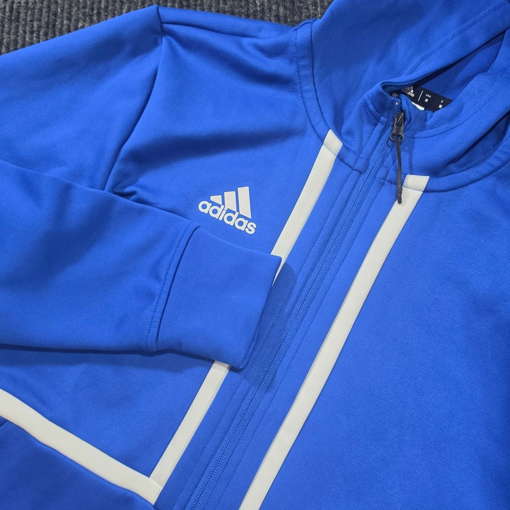 Adidas Full Zip Hoodie Mens Medium Blue Good AEROREADY Sample Stripe Jacket